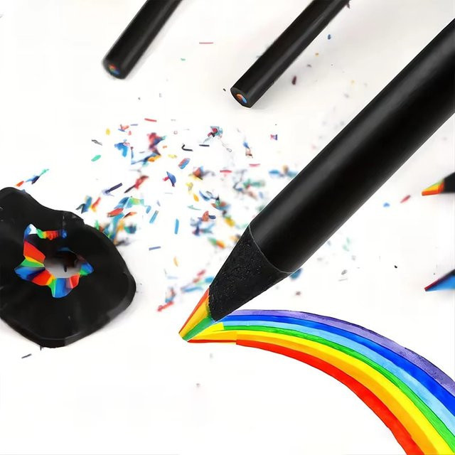 6 Stück 7-in-1 Regenbogen-Buntstifte aus schwarzem Holz für Kunst und Schule, Mehrfarbig - Bild 1