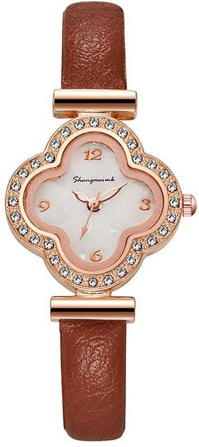 Shangmei Armbanduhr, Quarz, Roségold, Kleeblatt, Zirkonia, Damen, 37 mm - Bild 1