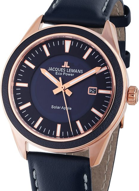 Jacques Lemans Armbanduhr Solar, Edelstahl, Blau, Leder, 40 mm, Herren - Bild 1
