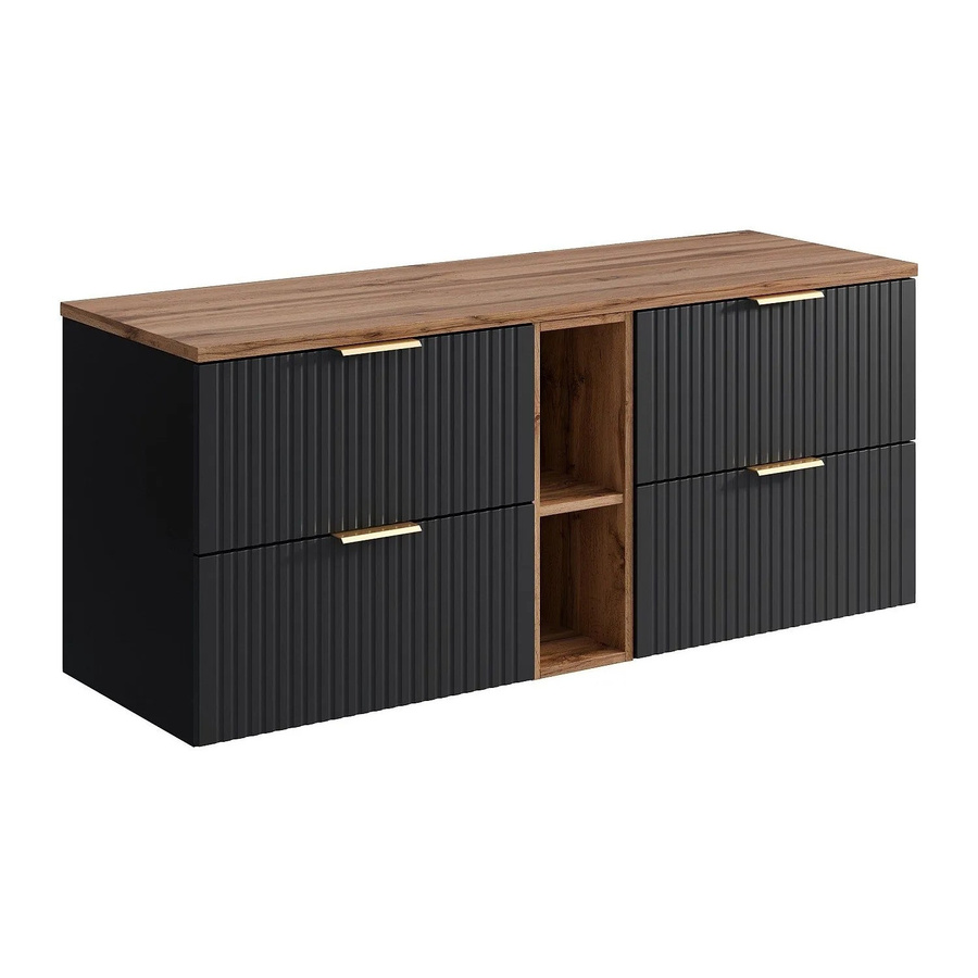 Waschbeckenunterschrank Zevara von Vente-unique in Schwarz mit Streifenoptik, Breite: 140 cm - Bild 1