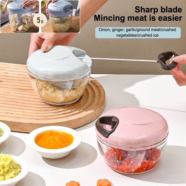 HUXUAN Manueller Gemüse- und Zwiebel-Cutter in Pink mit 500 ml oder 900 ml Füllmenge als Knoblauchpresse und Fleischwolf für die Küche - Bild 1