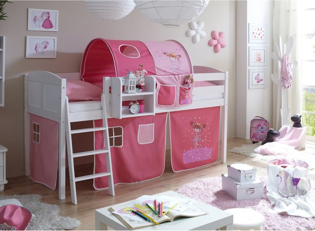 TiCAA Hochbett Eric Country aus Kiefernholz in Weiß für Kinder - Bild 1