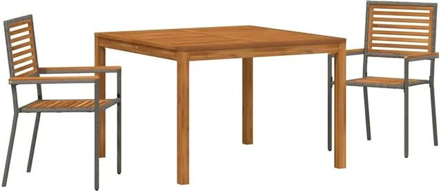vidaXL Garten Essgruppe 3-teilig aus Poly Rattan und Akazienholz in Grau mit rechteckigem Tisch - Bild 1