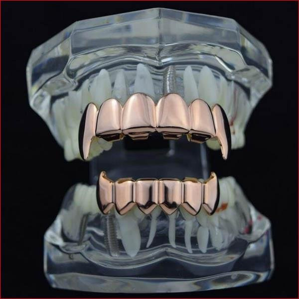 Blues Grillz Vampirzahn, Vergoldet, Oberes und Unteres Set, Unisex, gray - Bild 1