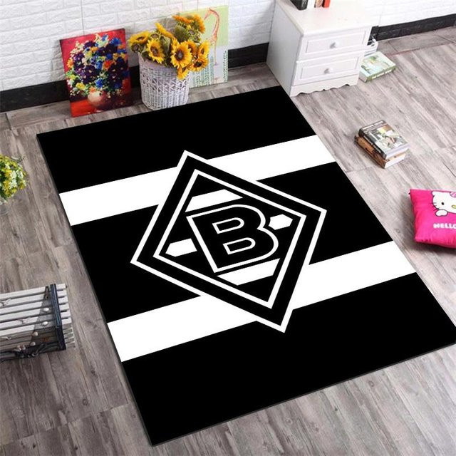 Borussia Mönchengladbach Logo Teppich LOLO IU, rutschfeste Fußmatte in Schwarz-Weiß, B/B: 80 x 120 cm - Bild 1