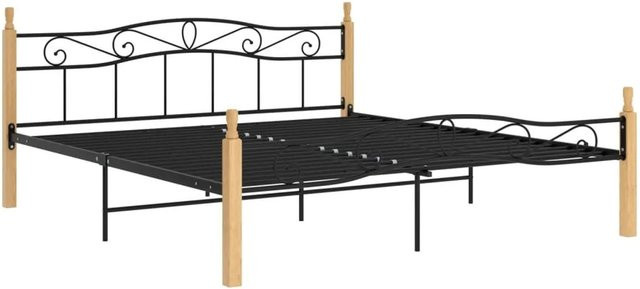 vidaXL Massivholzbett aus Eiche und pulverbeschichtetem Metall in Schwarz und Braun, B/T/H: 200 x 200 x 90 cm - Bild 1