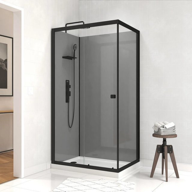 Aurlane Komplettdusche Grey Touch Rectangle mit Duschsystem, Kopf- und Handbrause, Glas, Grau/Schwarz, B: 110 cm, T: 80 cm, H: 215 cm - Bild 1