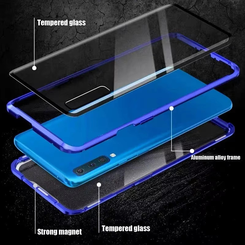 Magnetische Handyhülle aus gehärtetem Glas und Metall für Samsung Galaxy S25 S24 S23 S22 S21 Ultra Plus FE in Silber - Bild 2