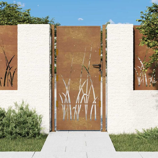 vidaXL Gartentor aus Cortenstahl in Braun mit Gras-Design, B/H: 110 x 180 cm - Bild 3