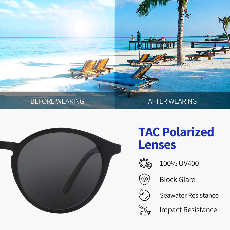 ZENOTTIC Sonnenbrille, Vollrand, rund, Kunststoff, Schwarz, Unisex - Bild 2