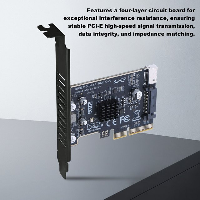 APWIKOGER USB-C PCIe Erweiterungskarte Typ-E mit 20 Gbit/s für Desktop-PC Frontpanel, Schwarz - Bild 1