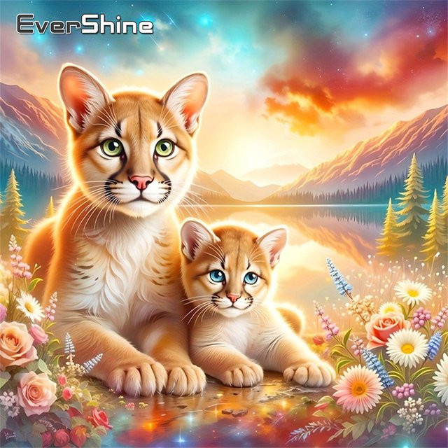Evershine Diamant-Stickerei Katze mit Bergmuster als Mosaik-Malerei in Multicolour für Erwachsene und Anfänger - Bild 1