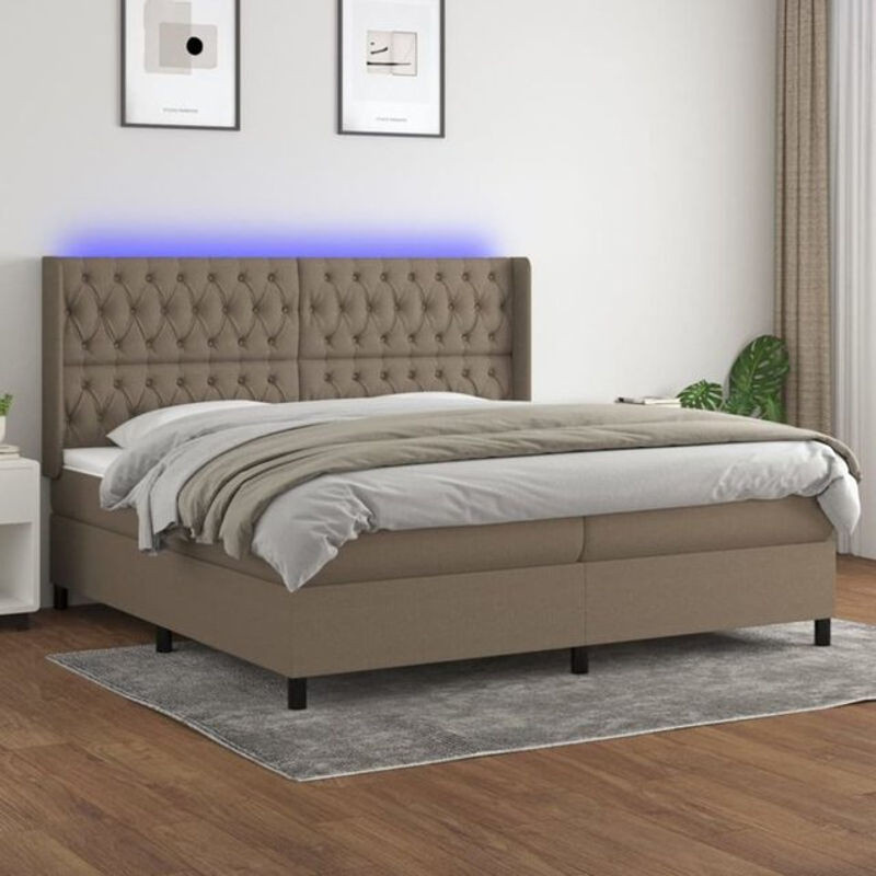 vidaxl Boxspringbett mit Matratze in Taupe meliert und Weiß, Stoff, B/T/H: 200 x 200 x 118 cm - Bild 1