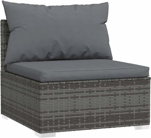 vidaXL Garten-Mittelsofa aus Poly-Rattan mit Kissen in Grau - Bild 1