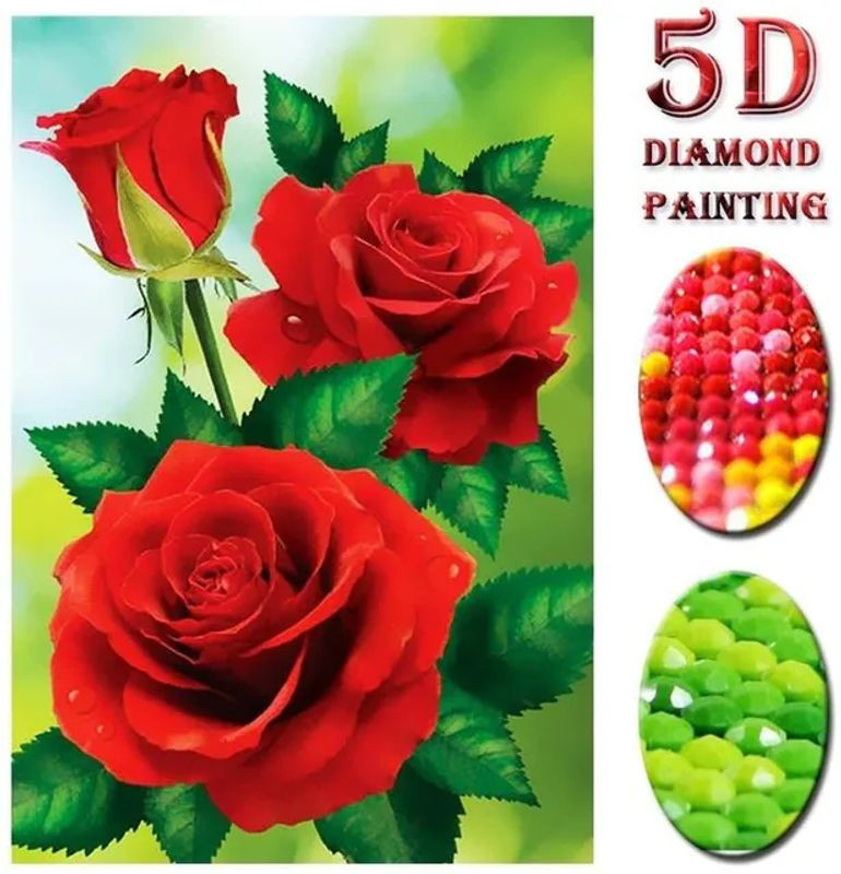 FIYO Diamond Painting Rote Rose 5D DIY Diamantstickerei als Wanddekoration B: 20 cm, H: 30 cm - Bild 1
