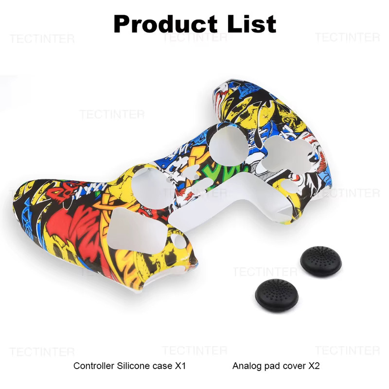 Silikon Schutzhülle für Sony PlayStation 5 Controller mit Daumen-Grifffolien in Weiß und Multicolour - Bild 3