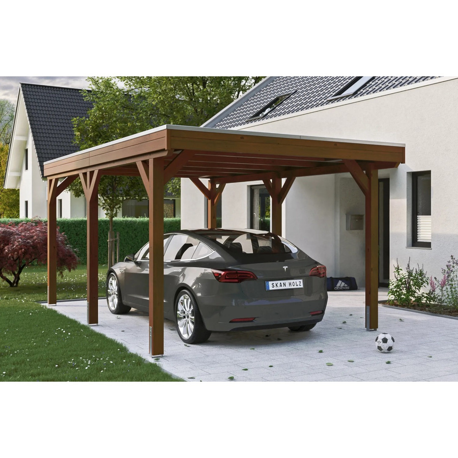 Skan Holz Carport Grunewald aus Fichte Leimholz mit EPDM-Dach in Braun, B: 321 cm, T: 554 cm, H: 243 cm - Bild 2