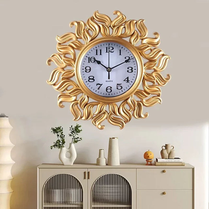 Runde Wanduhr im Retro-Stil aus Metall in Gold, 25,4 cm Durchmesser, batteriebetrieben für Wohnzimmer und Garten - Bild 1