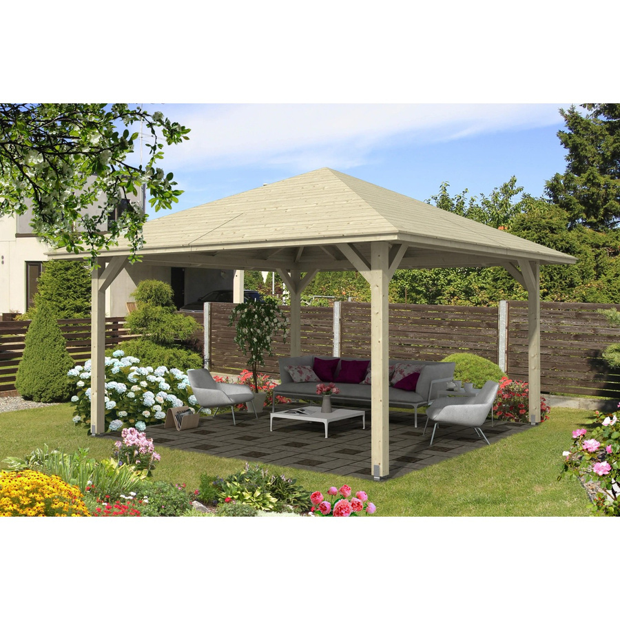Skan Holz Pavillon Cannes 3 aus unbehandeltem Fichtenholz in Beige, B/T/H: 424 x 424 x 424 cm - Bild 2
