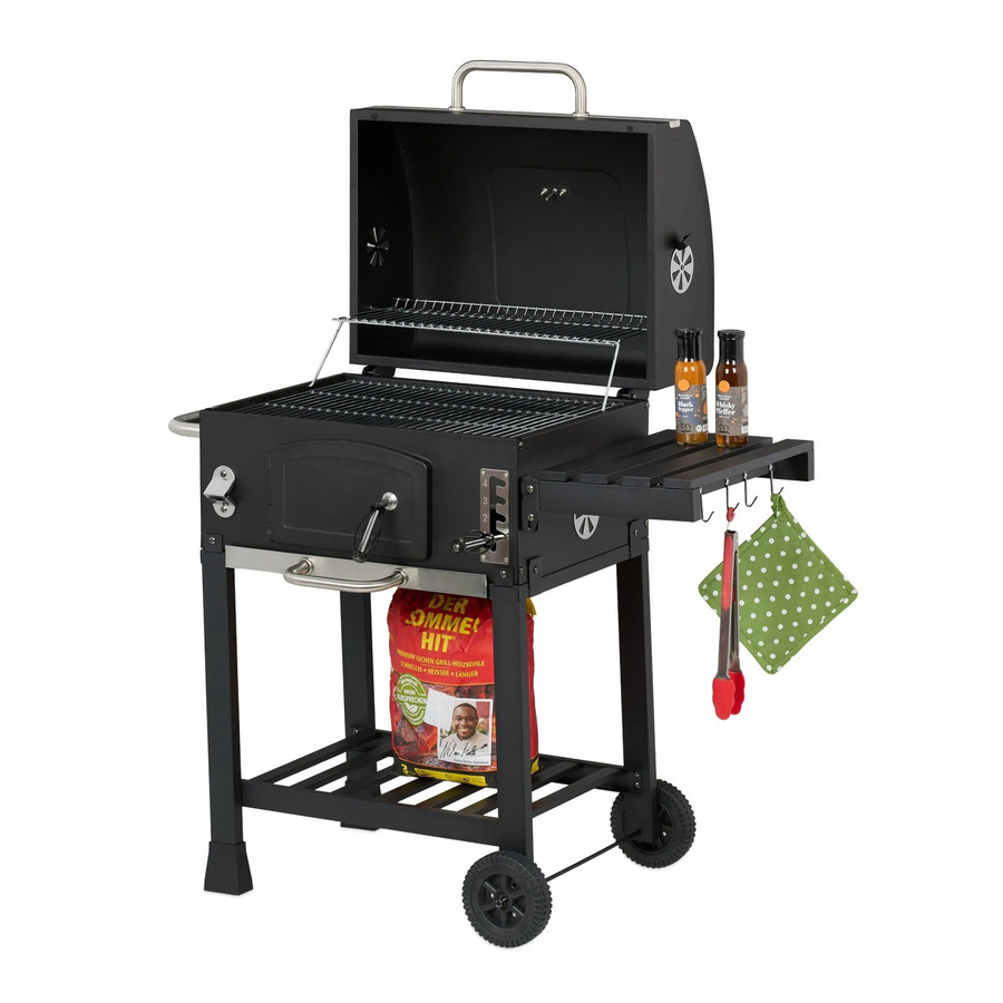 Relaxdays Holzkohlegrillwagen aus Stahl in Schwarz mit Deckel, Thermometer und Höhenverstellbarkeit, B/T/H: 103 x 65 x 104 cm - Bild 2