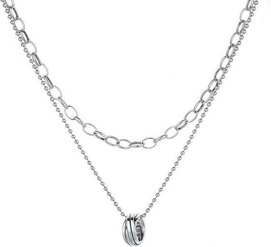 Halskette 925 Silber, Doppelschicht Kreis, Damen - Bild 1