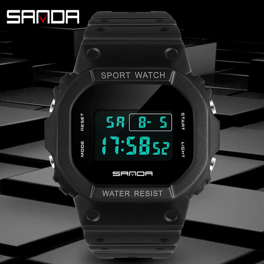 Sanda Digitaluhr, Kunststoff, Schwarz, Weiß, Unisex - Bild 2