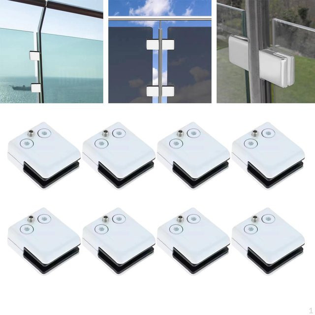 SunshineTek 8er Set Verstellbare Glas-Klemmen aus Edelstahl in Weiß für Geländer und Treppen, passend für 8-10mm Glasstärke - Bild 1