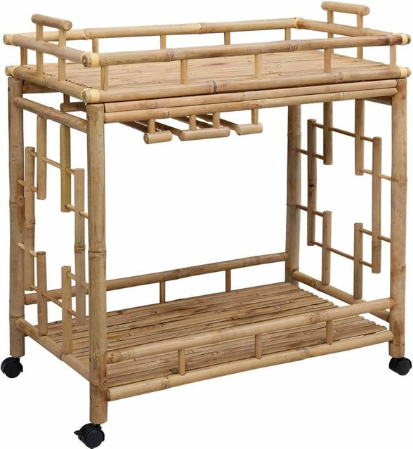 vidaXL Weintrolley aus Bambus in Natur mit Rollen, B/T/H: 85 x 50 x 93 cm - Bild 1