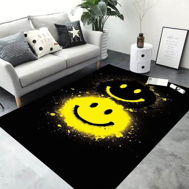 Karpetti 3D-Graffiti-Smiley-Teppich in Gelb, rutschfester Teppich für Wohnzimmer, Schlafzimmer und Kinderzimmer, B/T: 80 x 120 cm - Bild 1