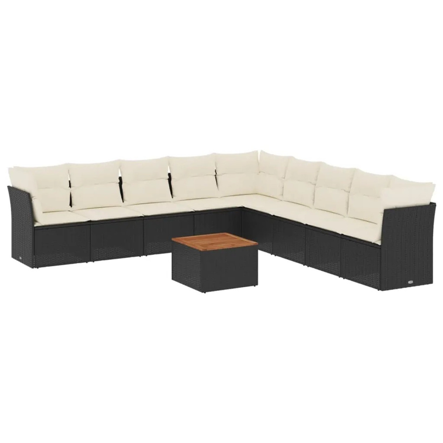 vidaXL 10-tlg Garten-Sofagarnitur in L-Form aus Poly Rattan mit Kissen und Couchtisch, Schwarz - Bild 2