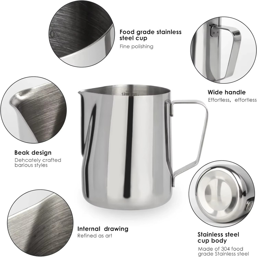 Milchkännchen aus Edelstahl für Barista Latte Espresso und Cappuccino, Silber, Volumen: 350 ml, 580 ml, 900 ml - Bild 3