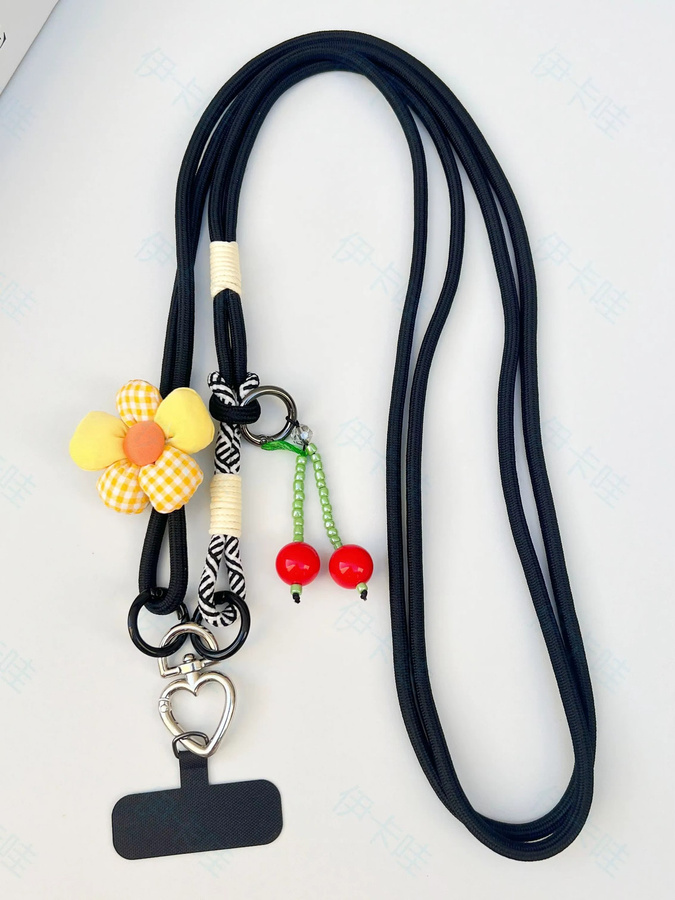 ZHANZHI Multifunktions Handy Lanyard mit langem schrägem Seil und drehbarem herzförmigem Blumenanhänger in Gold für Unisex - Bild 2
