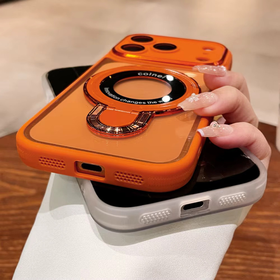 Lolozzx MagSafe Wireless-Ladehalterung Hülle für iPhone 17 16 15 Pro Max und 17 16 Pro mit magnetischem Ring in Transparent und Orange - Bild 3