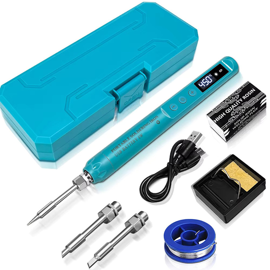Kabelloser digitaler USB-Lötkolben mit einstellbarer Temperatur 200–450 ℃, Typ-C Anschluss und 800 mAh Akku, Blau - Bild 6