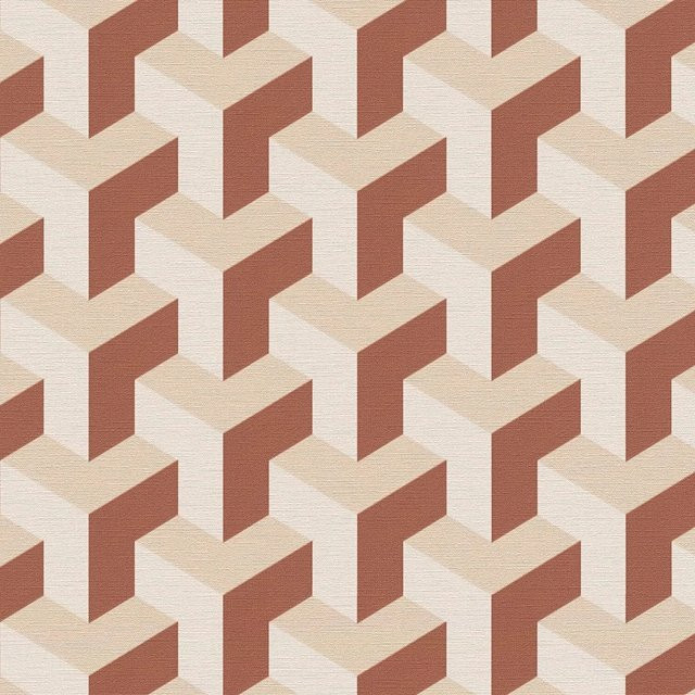 PROFHOME 781503-GU 3D Vlies Tapete mit geometrischem Design in Creme, Rot und Gold, Breite: 0,53 m, Länge: 10,05 m - Bild 1