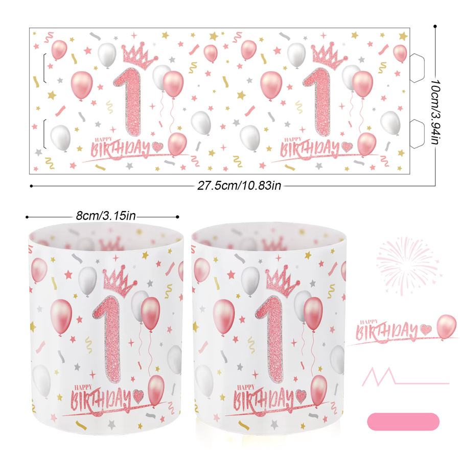 12 Stück rosa Papier-Lampenschirme in Kronenform mit Ballonkronenmuster für den 1. Geburtstag - Bild 2