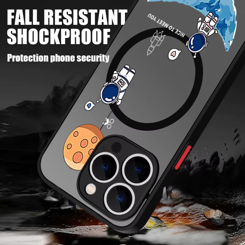 Crescent Astronauts Magnetische Handyhülle für iPhone 15 in Schwarz, stoßfeste TPU-PC-Abdeckung - Bild 3