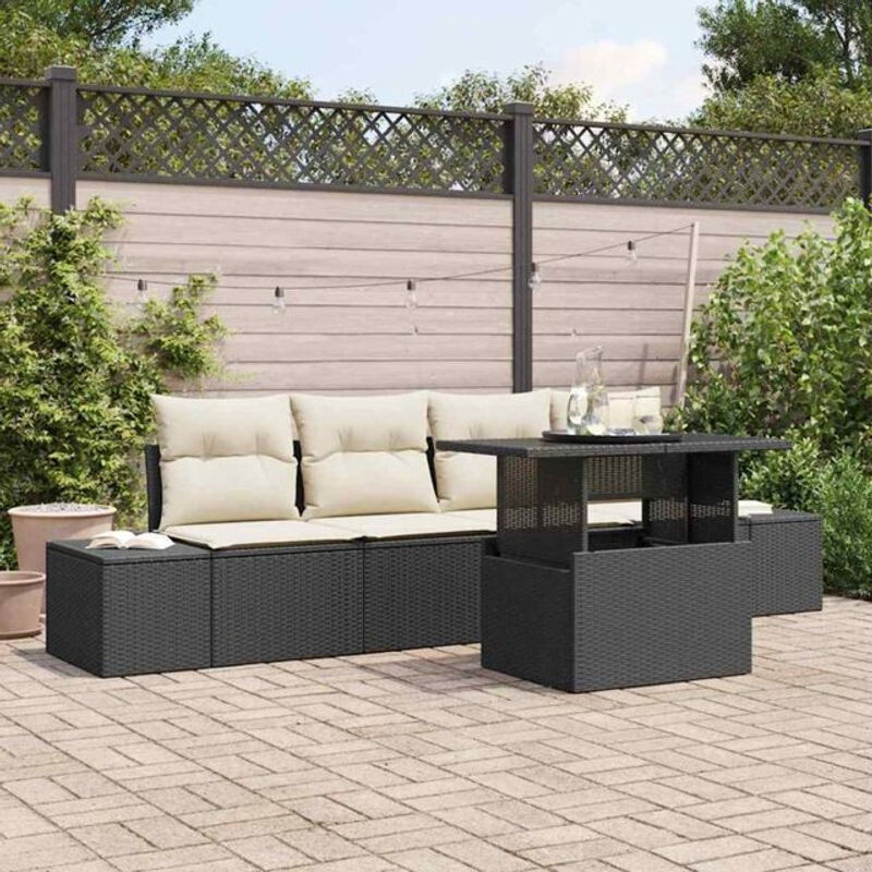 Vidaxl Garten-Sofa-Set aus Polyrattan und Stahl, 5-teiliges Loungemöbel in Schwarz und Creme, B/T/H: 100 x 55 x 73 cm - Bild 1