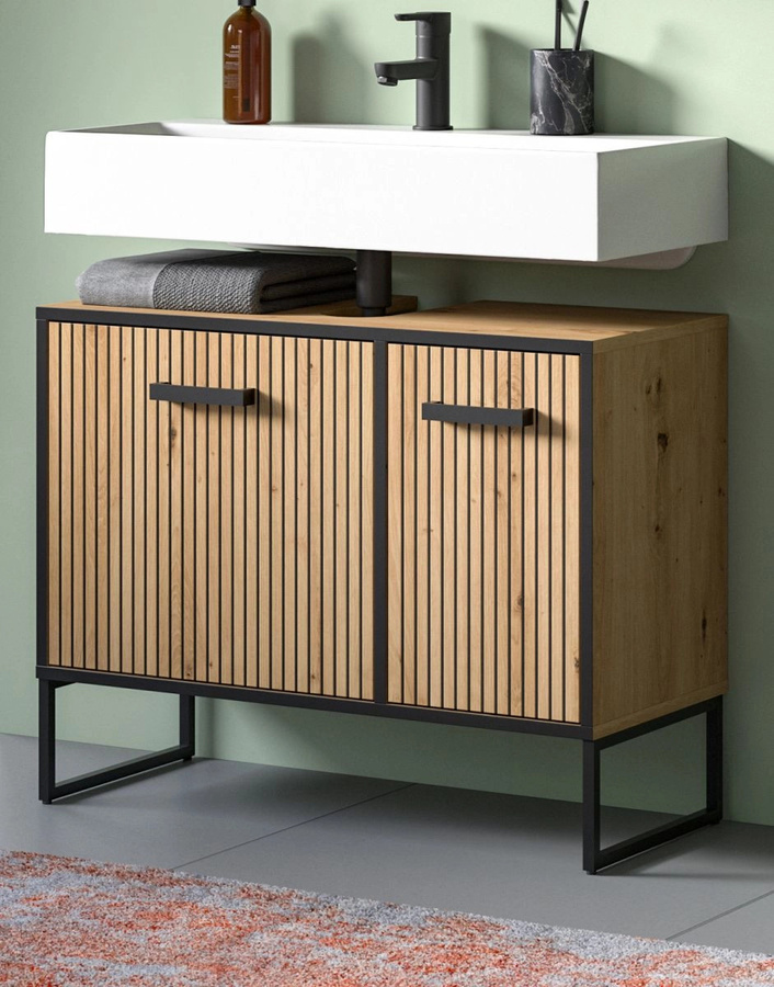 Waschbeckenunterschrank Scana in Eiche, modern und matt, B/T/H: 80 x 36 x 63 cm - Bild 1