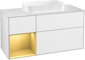 V&B Waschtischunterschrank Finion mit Wandbeleuchtung und Regalfach links, Weiß lackiert, Breite: 120 cm, Höhe: 50,1 cm, Tiefe: 50,1 cm - Bild 1