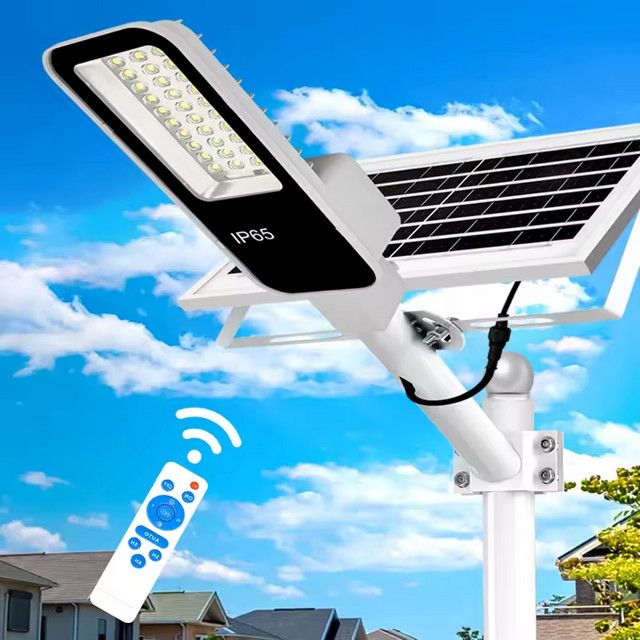 YQCHEZI Solar-Straßenlaterne mit integrierter LED und Fernbedienung, wasserdichtes Garten-Flutlicht in Cool Daylight 6500 K - Bild 1