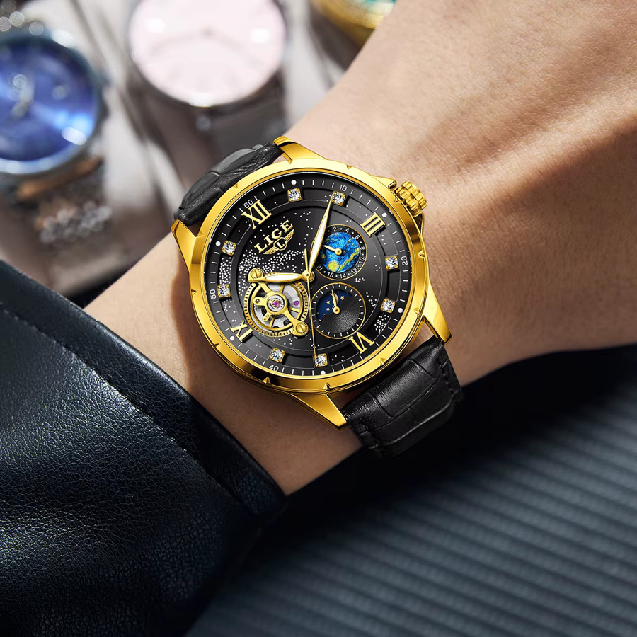 LIGE Chronograph, Automatik, Gold, Leder, Herren - Bild 4