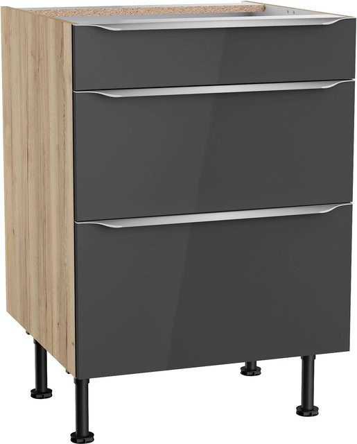 Optifit Küchen-Unterschrank Linus984 mit 3 Auszügen in Anthrazit-Wildeiche, Breite: 60 cm - Bild 1