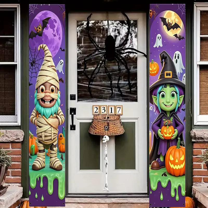 VIKAMA Halloween-Banner zum Aufhängen im Cartoon-Stil mit Hexen und Feen, lila, B/H: 30 x 180 cm - Bild 6