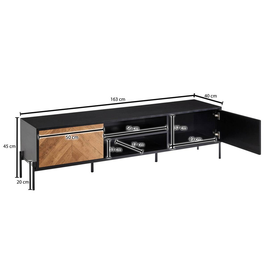 Wohnling Lowboard Modern in Schwarz und Eiche Dunkel, B/H/T: 163 x 45 x 40 cm - Bild 2
