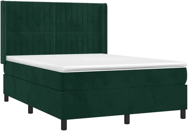vidaXL Boxspringbett mit Matratze in Dunkelgrün aus Samt mit LED-Unterbettbeleuchtung und USB-Anschluss, B/T/H: 140 x 200 x 118 cm - Bild 1