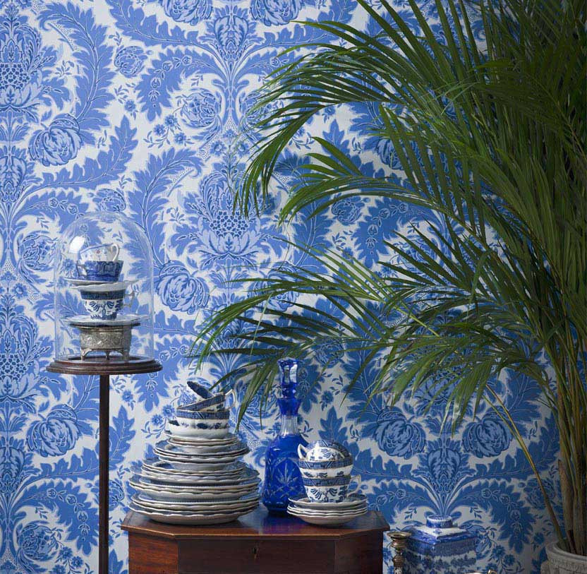 Cole & Son Tapete Coleridge mit botanischem Floral-Design in Blau und Weiß, Vlies-Tapete - Bild 1