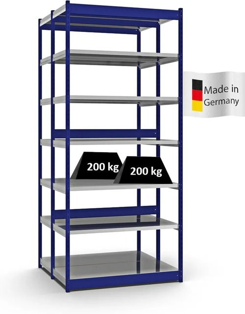 PROREGAL Fachbodenregal Stecksystem mit Vierkant-Profil in Enzianblau, doppelseitige Bauart mit 2x7 Ebenen, H x B x T: 300 x 132,5 x 50 cm, Fachlast 200 kg - Bild 1