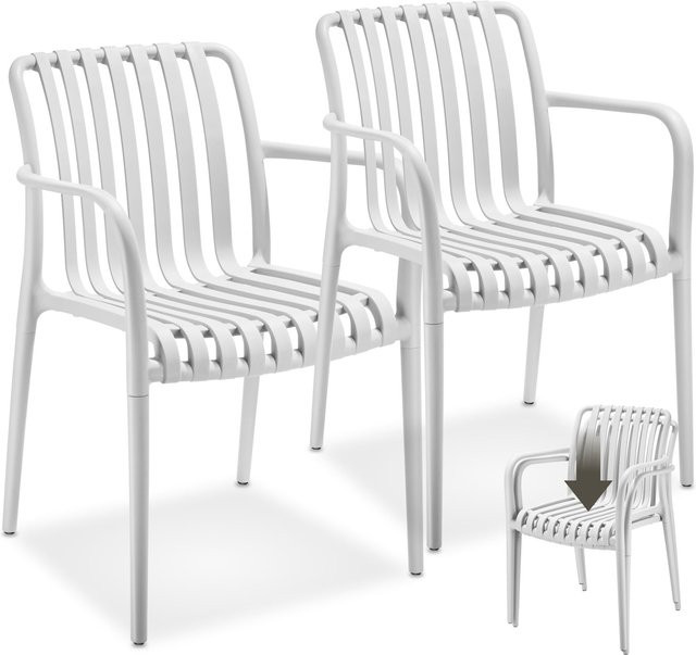 tectake Gartenstühle Alcudia 2er Set Creme, wetterfest, UV-beständig und stapelbar, mit Armlehnen, B/T/H: 54,5 x 58 x 80,5 cm - Bild 1