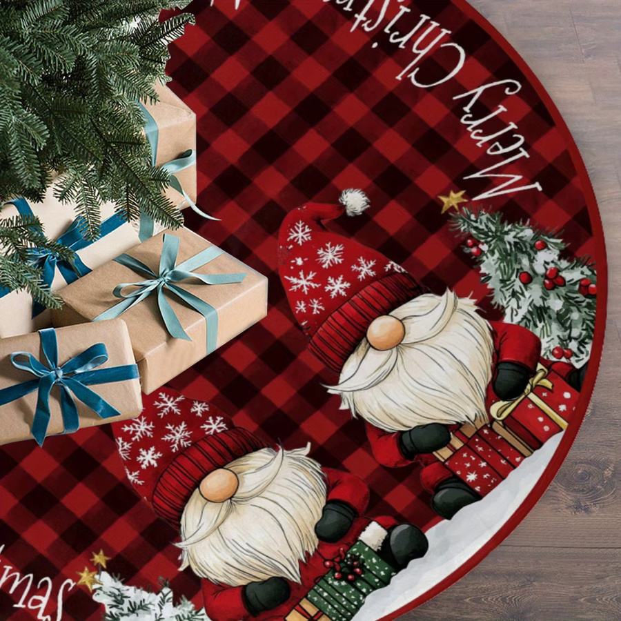 VIKAMA Weihnachtsbaumkleid in Rot mit Zwergen, Geschenken und Schneeflocken zur Dekoration für Innen und Außen - Bild 5